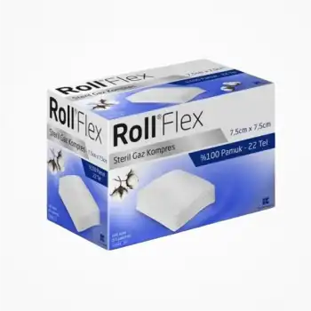 Roll Flex 7.5cmX7.5cm Steril Gaz Kompres Spanç (22 Tel) 100lü Kutu