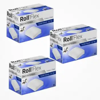 Roll Flex 7.5cmX7.5cm Steril Gaz Kompres Spanç (22 Tel) 100lü Kutu - 3 Kutu