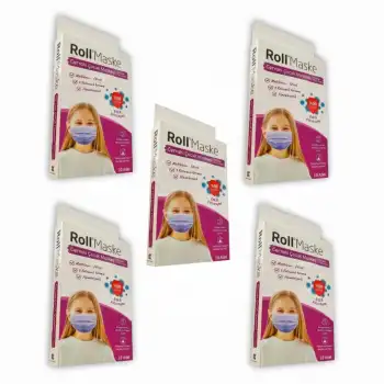 Roll Kız Çocuk 3 Katlı Telli Cerrahi Maske 10lu Kutu - 5 Kutu