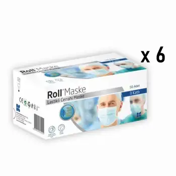 Roll Steril Maske Lastikli (3 Katlı) 50li Kutu - 6 Kutu