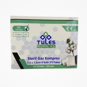 Tules Steril Gaz Kompres 4 Kat 7,5cm x 7,5cm (5li Zarf) - 100lü Kutu