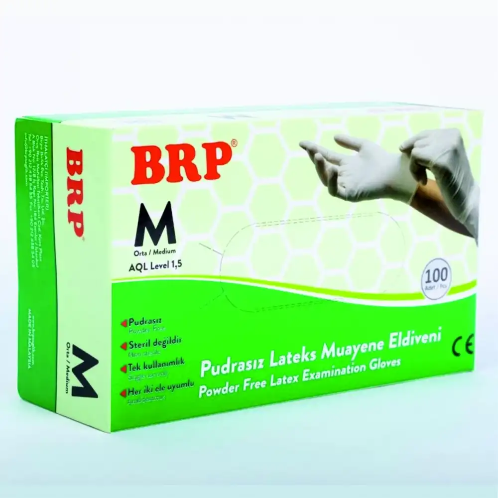 BRP Pudrasız Lateks Muayene Eldiven Medium (M) 100lü Kutu