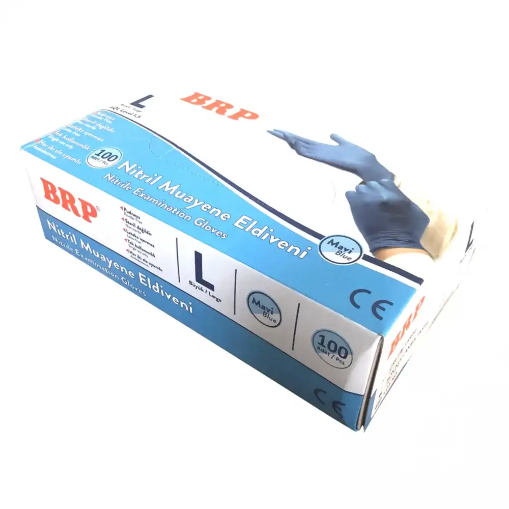Mavi Muayene Nitril Eldiven Pudrasız Large (L) 100lü Kutu