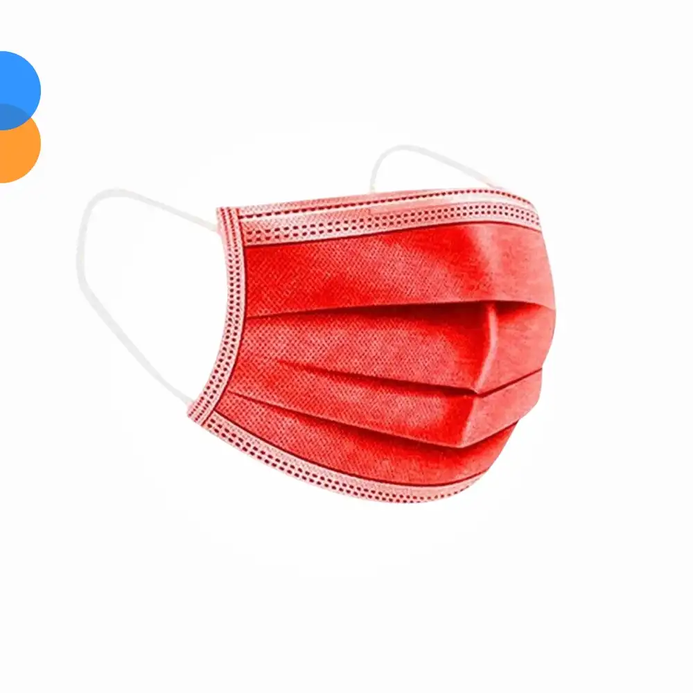 Medikal Tek Kullanımlık Maske 3 Katlı Telli Meltblown Filtreli 50li Kutu - Kırmızı