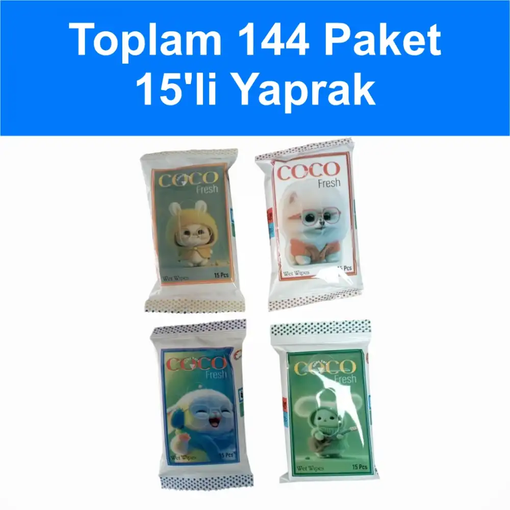 Coco Fresh Cep Islak Mendil (15li Paket) 36lı Kutu x 4 Kutu (144 Paket) Sevimli Hayvanlar