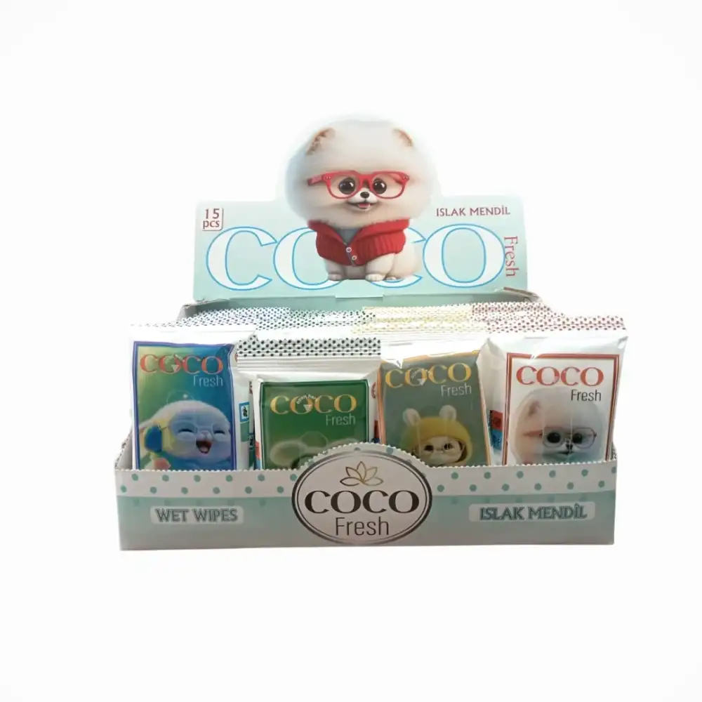Coco Fresh Cep Islak Mendil (15li Paket) 36lı Kutu x 4 Kutu (144 Paket) Sevimli Hayvanlar