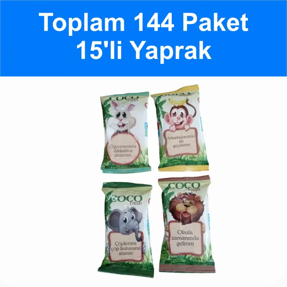 Coco Fresh Cep Islak Mendil (15li Paket) 36lı Kutu x 4 Kutu (144 Paket) - Safari Hayvanlar