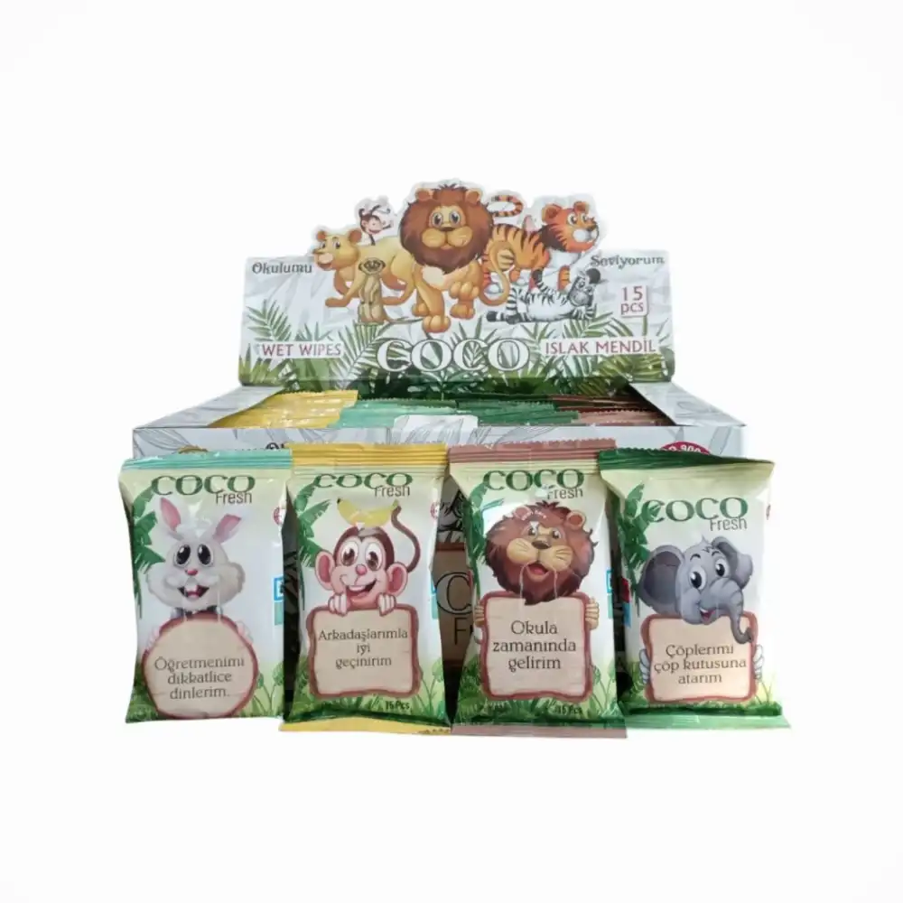 Coco Fresh Cep Islak Mendil (15li Paket) 36lı Kutu x 4 Kutu (144 Paket) - Safari Hayvanlar