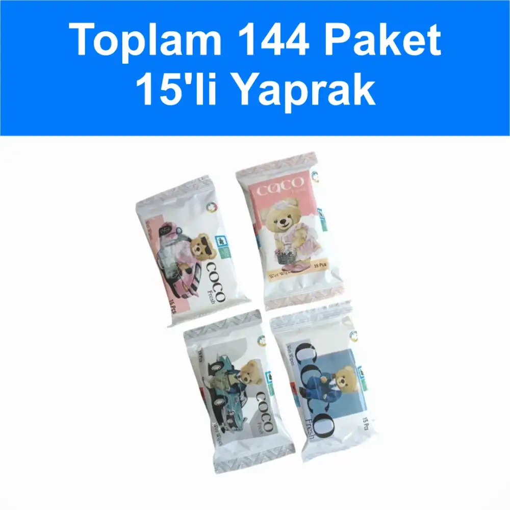 Coco Fresh Cep Islak Mendil (15li Paket) 36lı Kutu x 4 Kutu (144 Paket)  - Sevimli Ayıcıklar