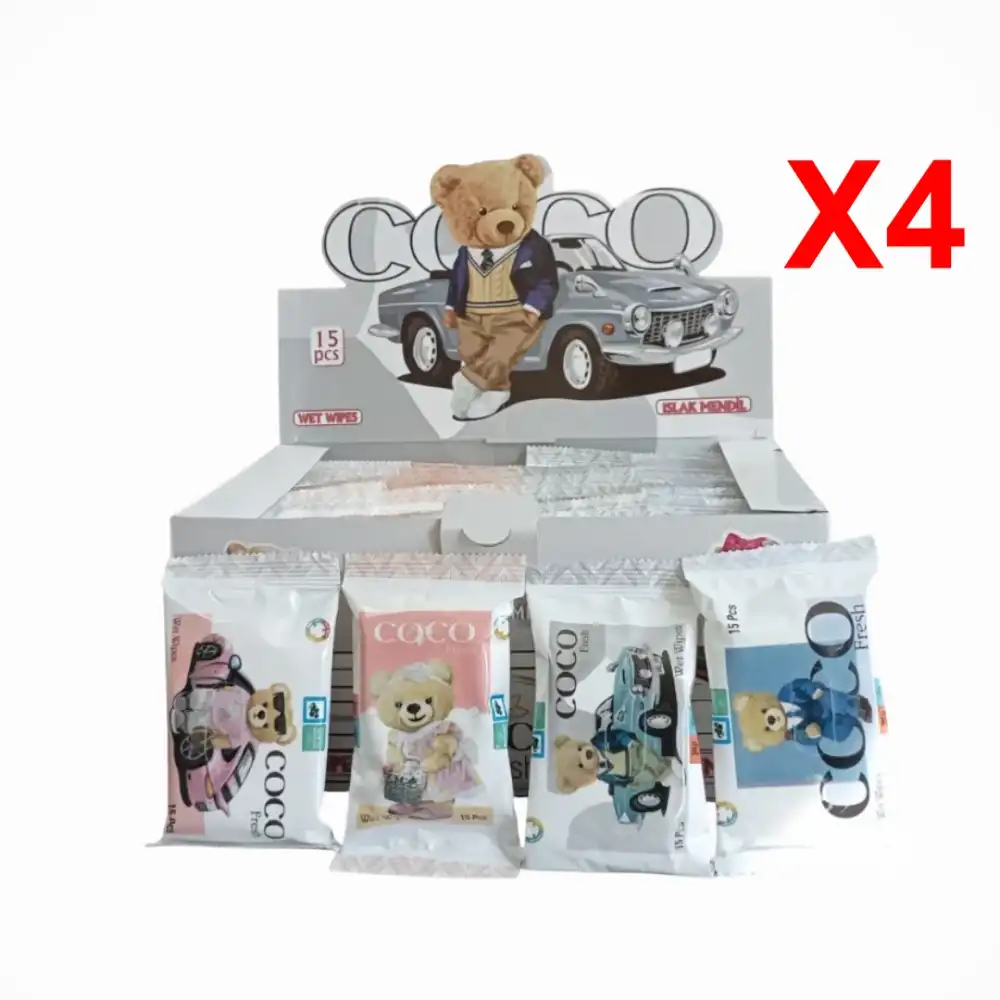 Coco Fresh Cep Islak Mendil (15li Paket) 36lı Kutu x 4 Kutu (144 Paket)  - Sevimli Ayıcıklar