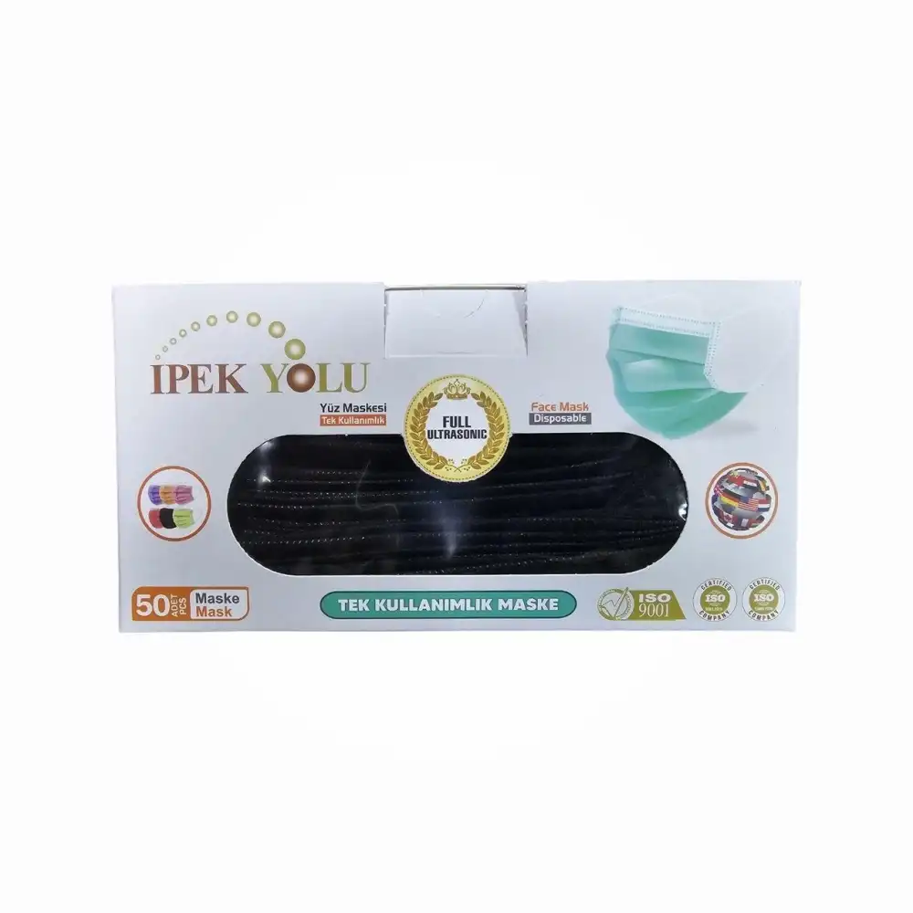 Tek Kullanımlık Maske 3 Katlı Telli Meltblownlu 50li Kutu Siyah - 2 Kutu