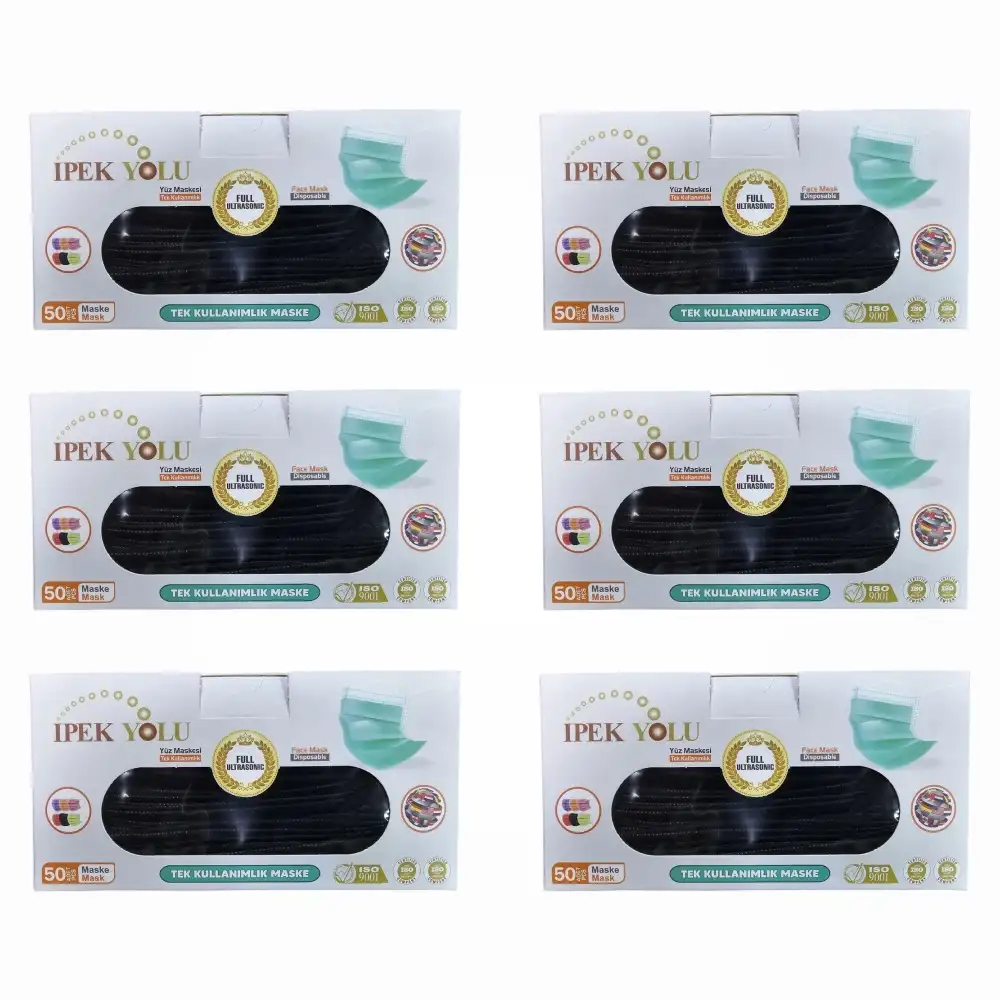 Tek Kullanımlık Maske 3 Katlı Telli Meltblownlu 50li Kutu Siyah - 6 Kutu