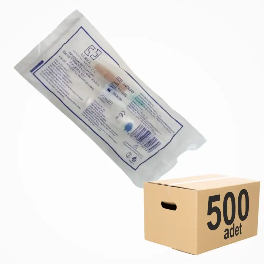 Berha Serum Seti (İnfüzyon Seti) Kilitli (Vidalı Uç) Yeşil Uçlu 1 Koli (500 Adet)