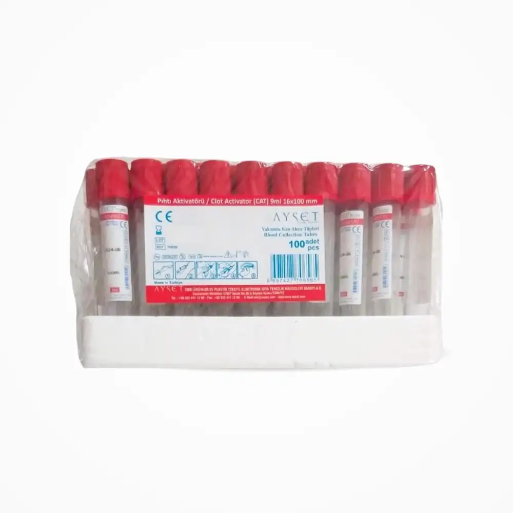 Ayset Kan Alma Aktivatör Tüpü Kırmızı Kapak 9ml - 100lü Paket