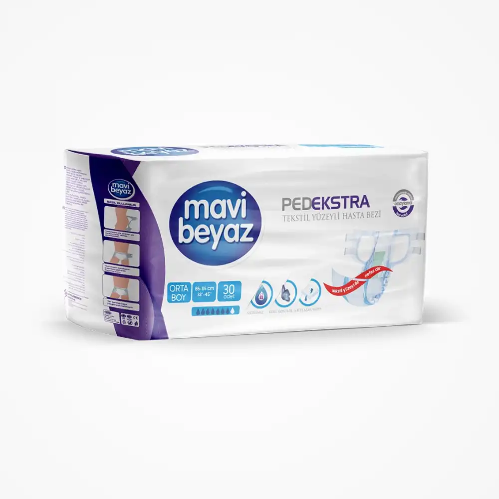 Mavi Beyaz Ped Ekstra Hasta Bezi Bel Bantlı (M) Medium 30lu Paket x 4 Pkt (120 Ad.)