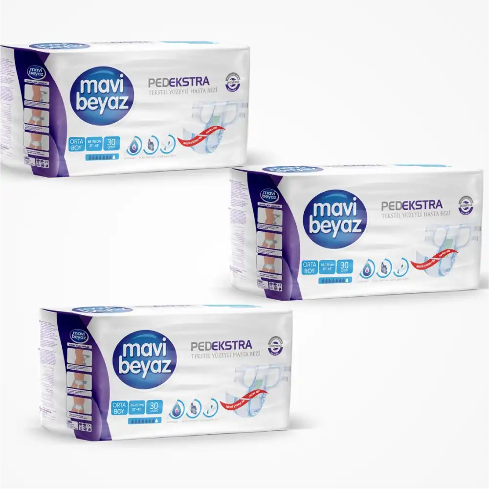 Mavi Beyaz Ped Ekstra Hasta Bezi Bel Bantlı (M) Medium 30lu Paket x 3 Pkt (90 Ad.)