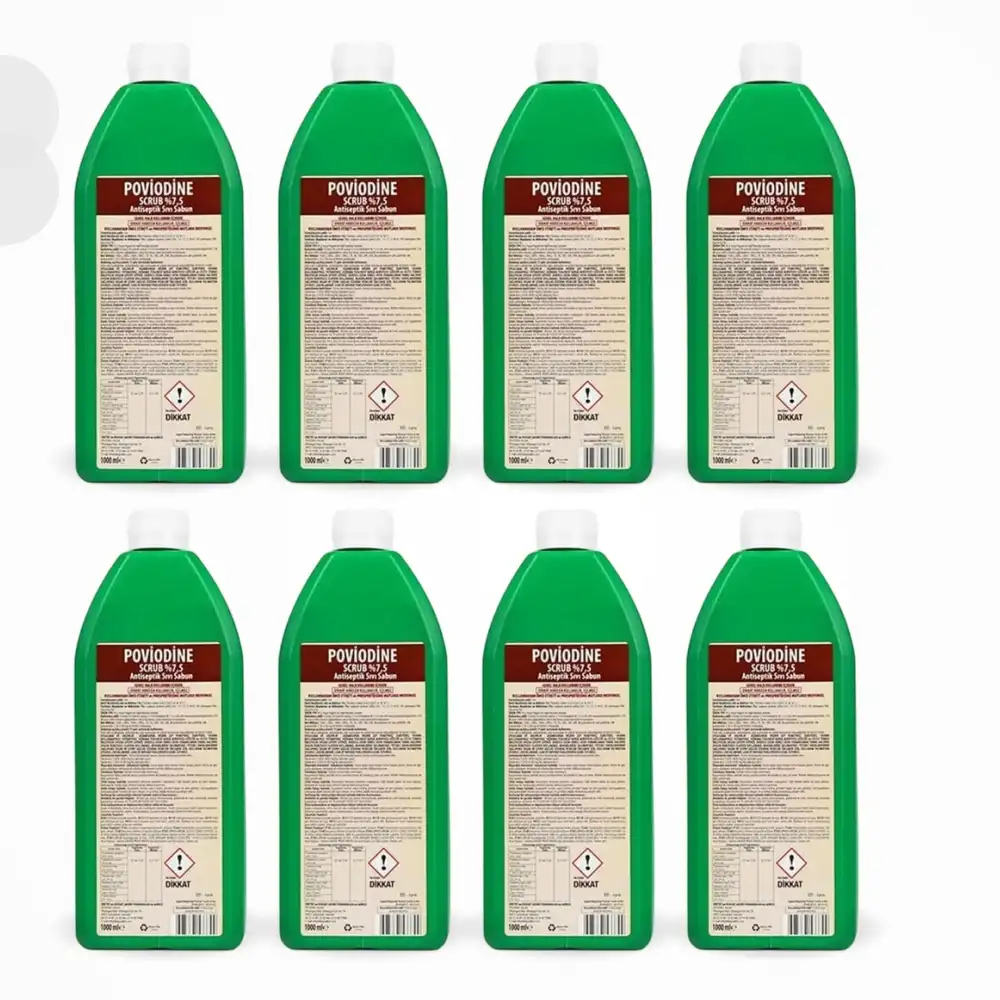 Aqua Batikonlu Sıvı Sabun (Poviodine %7,5 Scrub) 1 Litre - 8 Adet