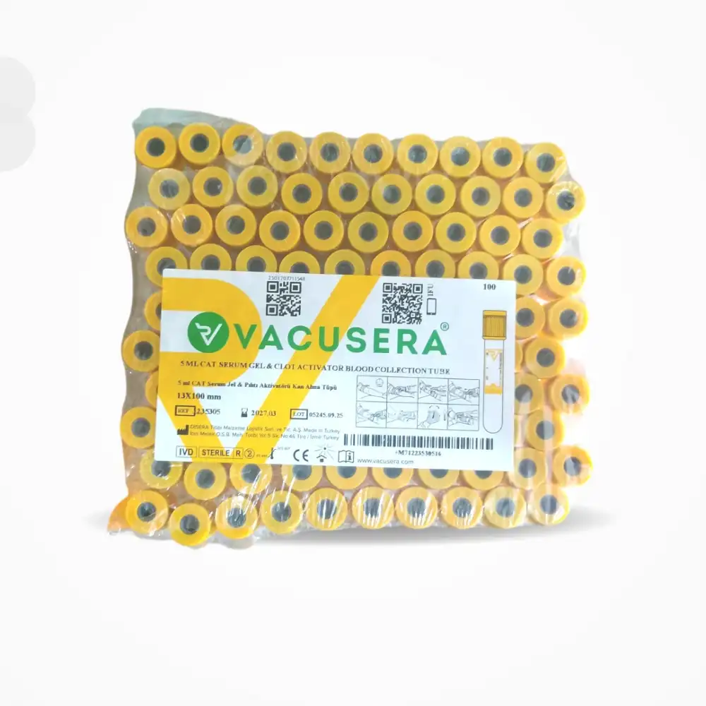 Vacusera Vakumlu Jelli Boş Tüp 5 ML (Sarı Kapak) 100lü Paket