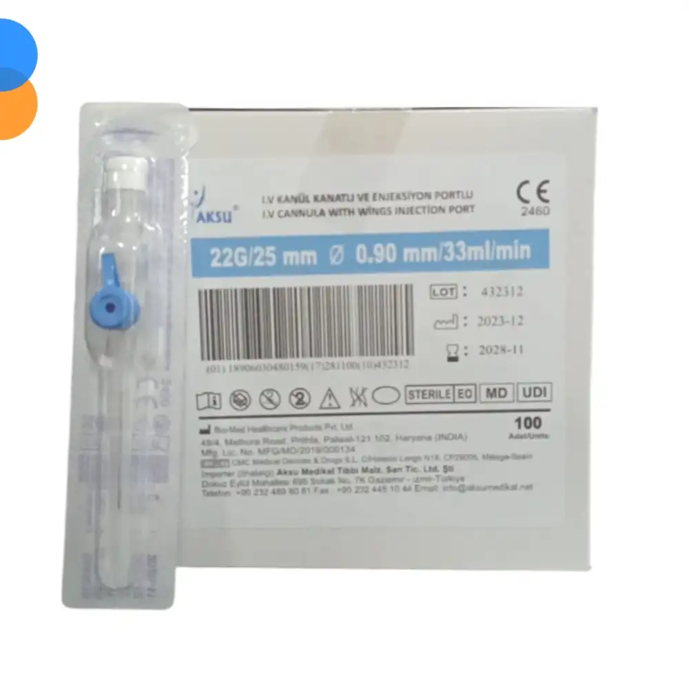 Aksu Branül (İntraket) Mavi 22G/25mm 100 lü Kutu