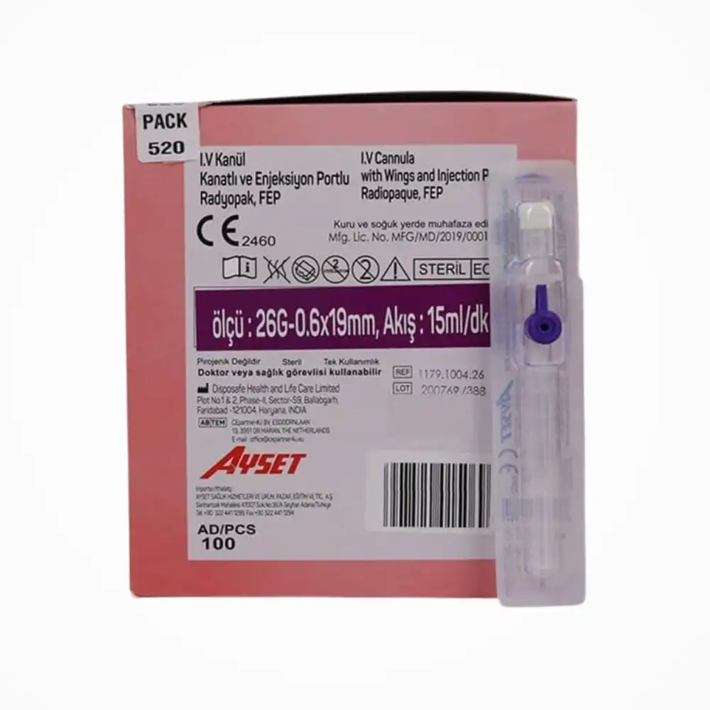 Ayset Branül (İntraket) Mor 26G 100’lü Kutu