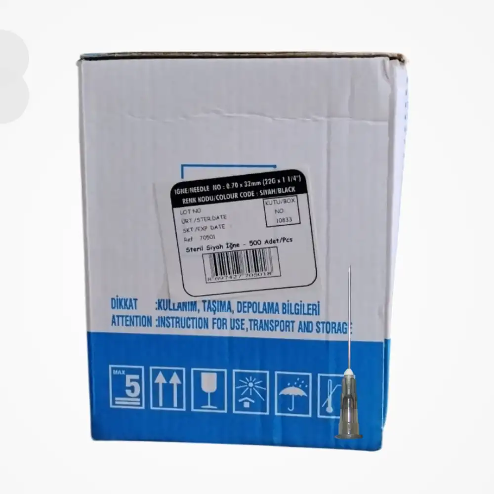 Ayset İğne Ucu Siyah 22G (0.70x32mm) 500lü Paket