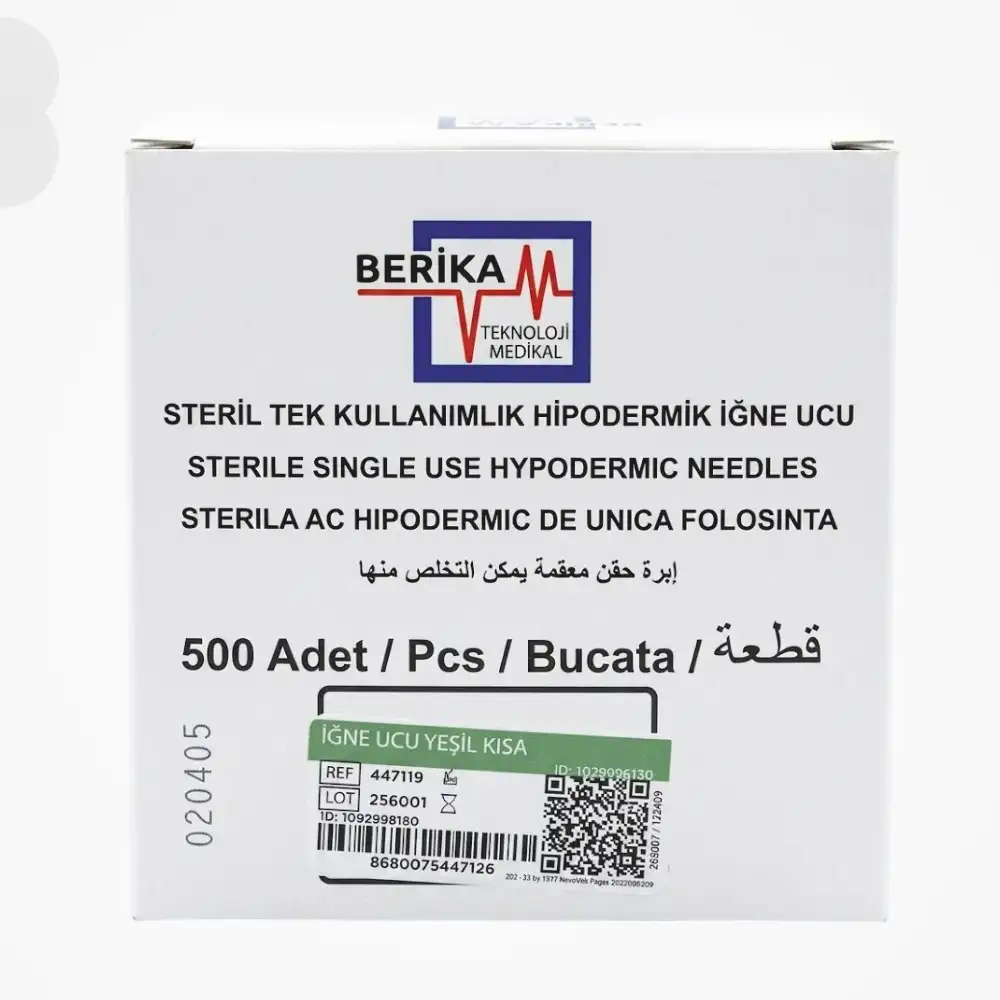 Berika Enjektör İğne Ucu Yeşil Kısa Uç 21G / 16mm 500lü Kutu