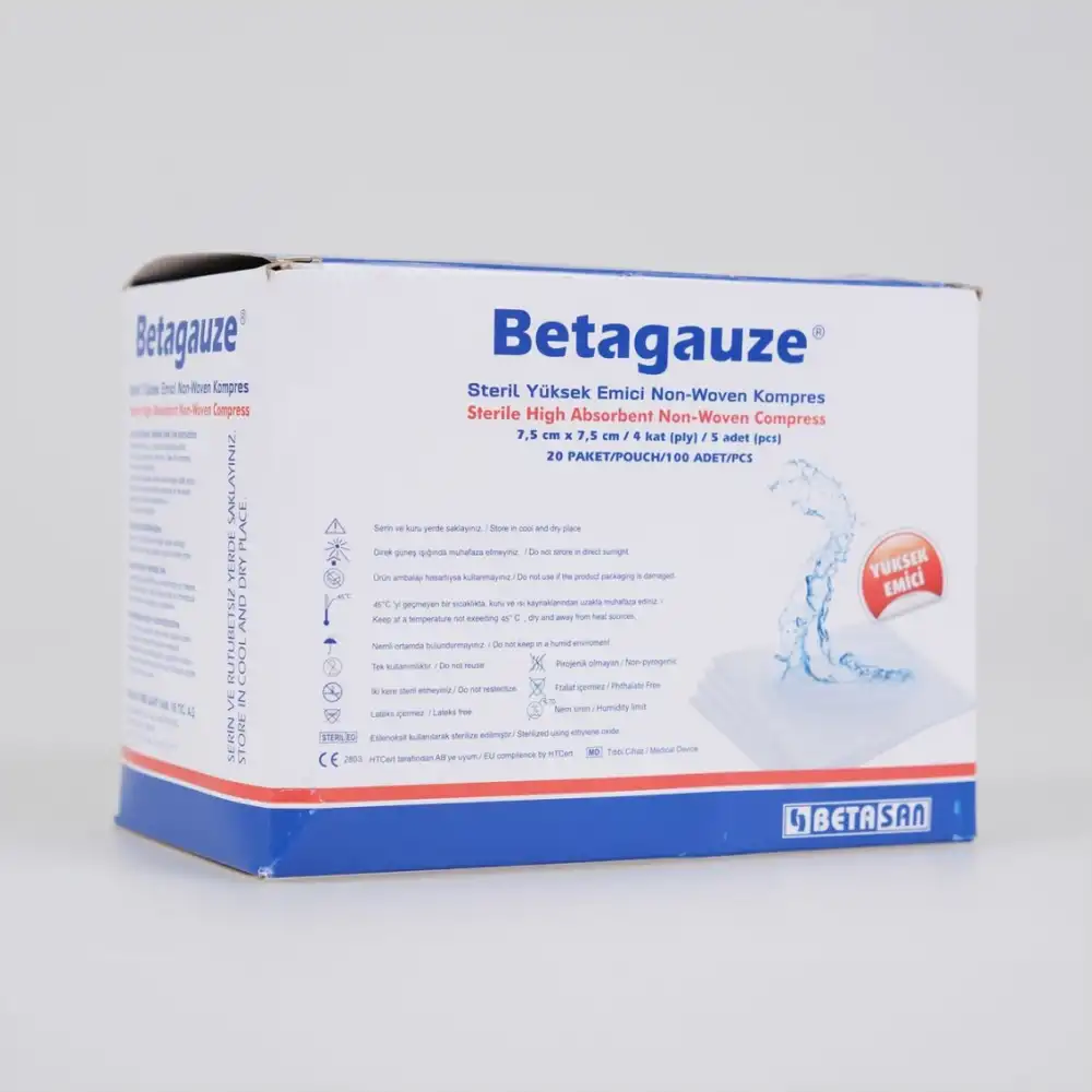 Betasan Beta Gauze Steril NonWoven Kompres 7,5cmx7,5cm (5x20) - 100lü Kutu