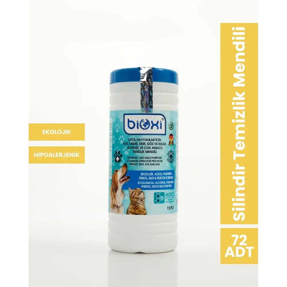 Bioxi Kedi Köpek Çok Amaçlı Temizleme Mendi 72li Silindir Kova