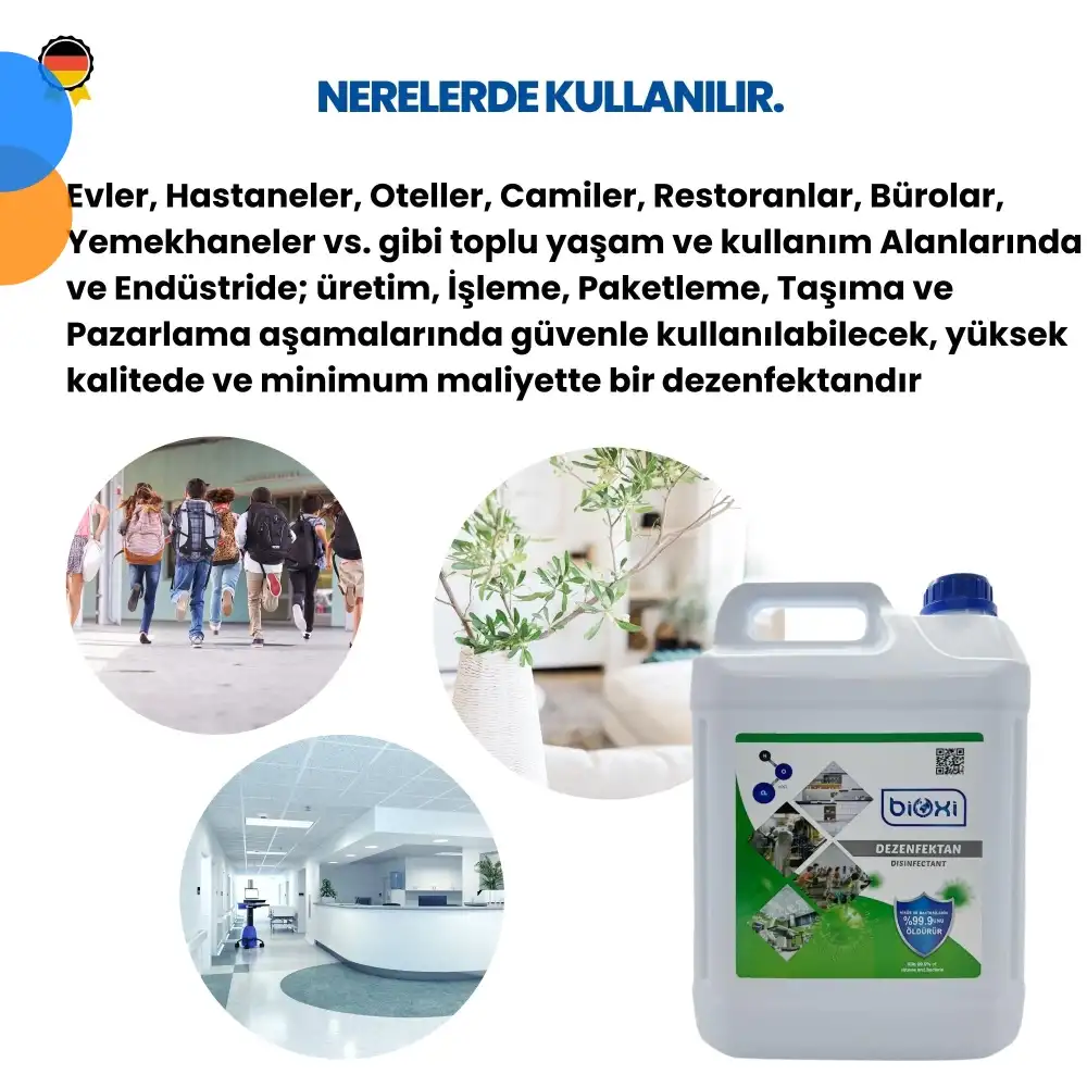 Bioxi Ortam & Yer Dezenfektanı 5 LT | Alkolsüz ve Güçlü Hipokloröz Asit