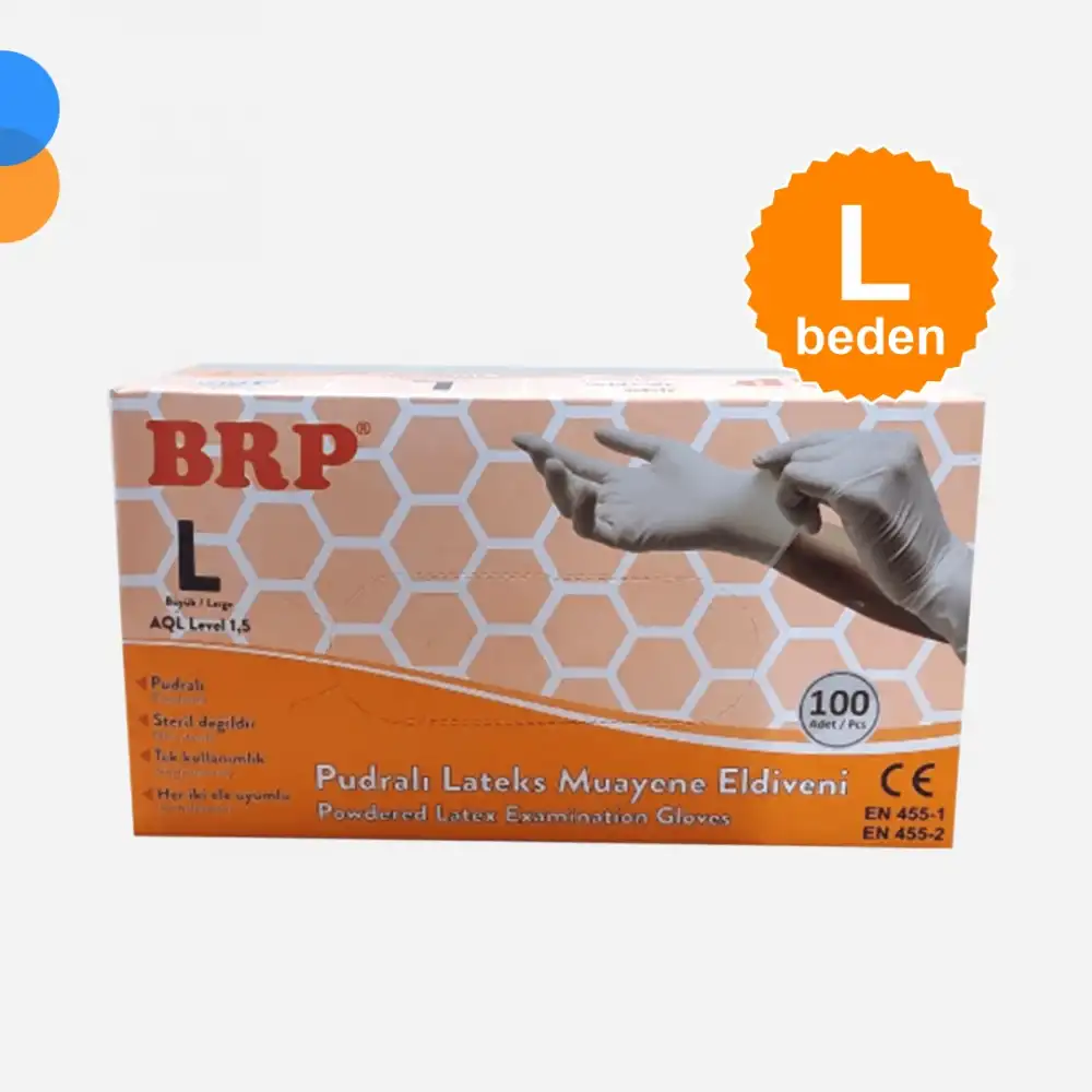 BRP Lateks Pudralı Eldiven Large (L) 100lü Kutu
