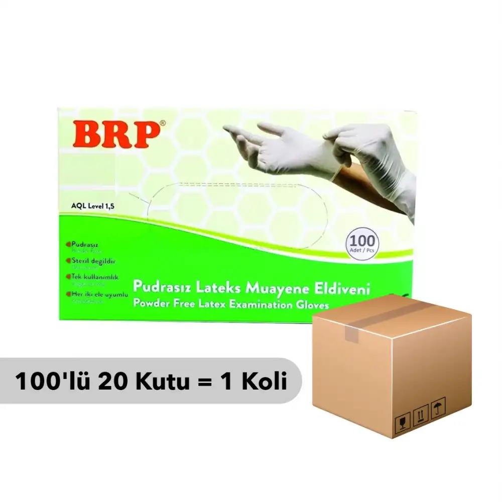 BRP Pudrasız Lateks Muayene Eldiven Medium (M) 100lü Kutu X 20 Kutu - 1 Koli