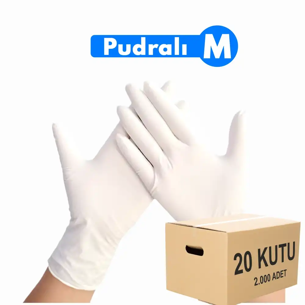 Pudralı Lateks Muayene Eldiven Medium (M) 100lü Kutu X 20 Kutu - 1 Koli