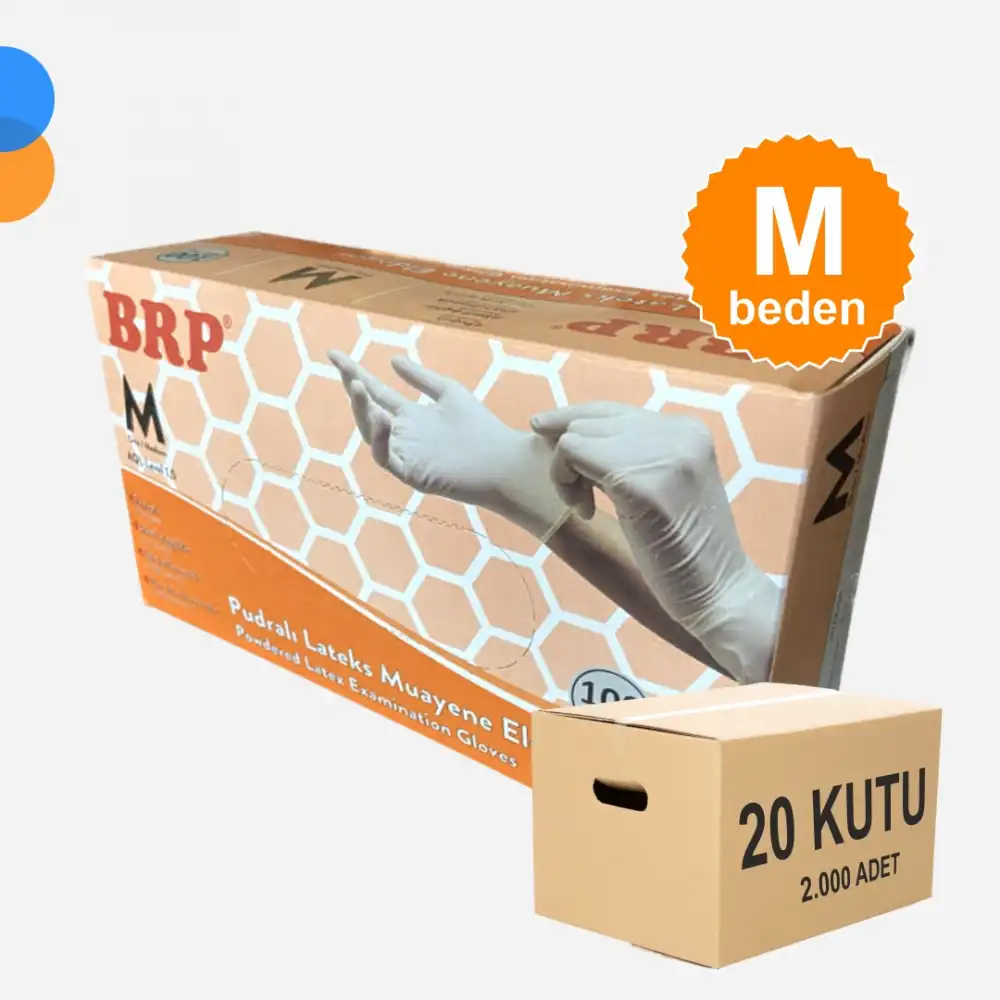 BRP Pudralı Lateks Muayene Eldiven Medium (M) 100lü Kutu X 20 Kutu - 1 Koli
