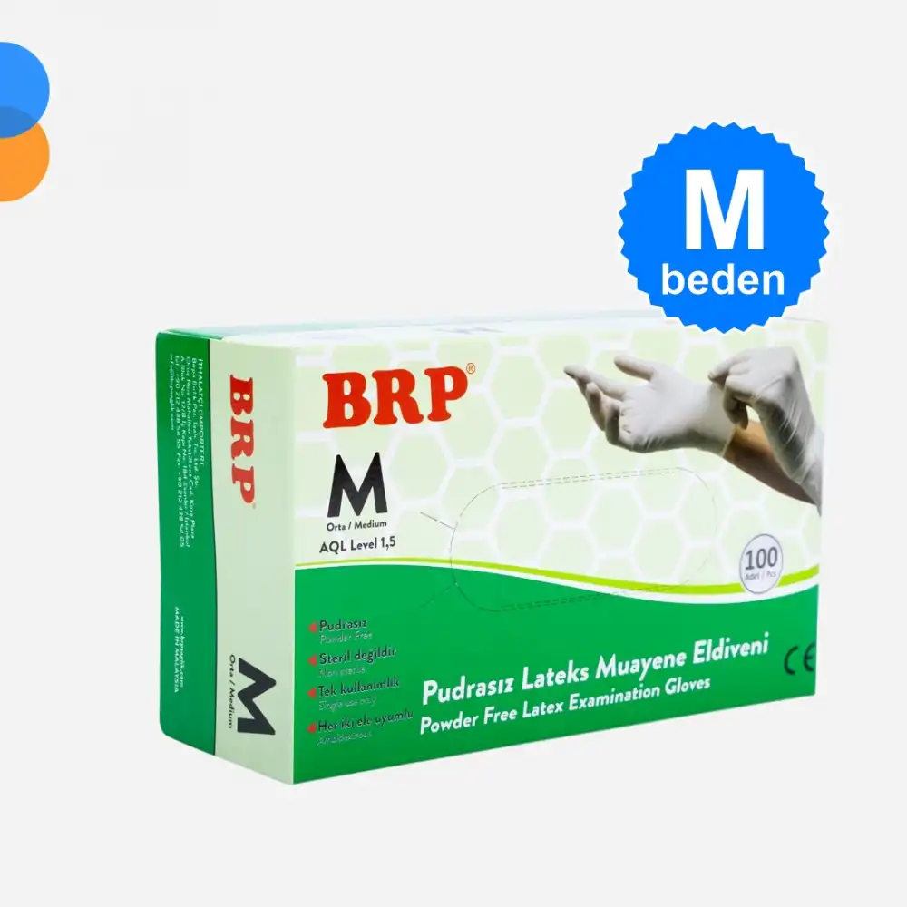 BRP Pudrasız Lateks Muayene Eldiven Medium (M) 100lü Kutu X 20 Kutu - 1 Koli