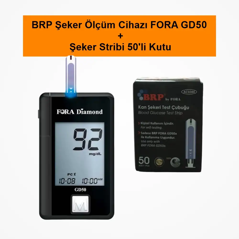 BRP Şeker Ölçüm Cihazı FORA GD50 + Şeker Stribi 50li Kutu
