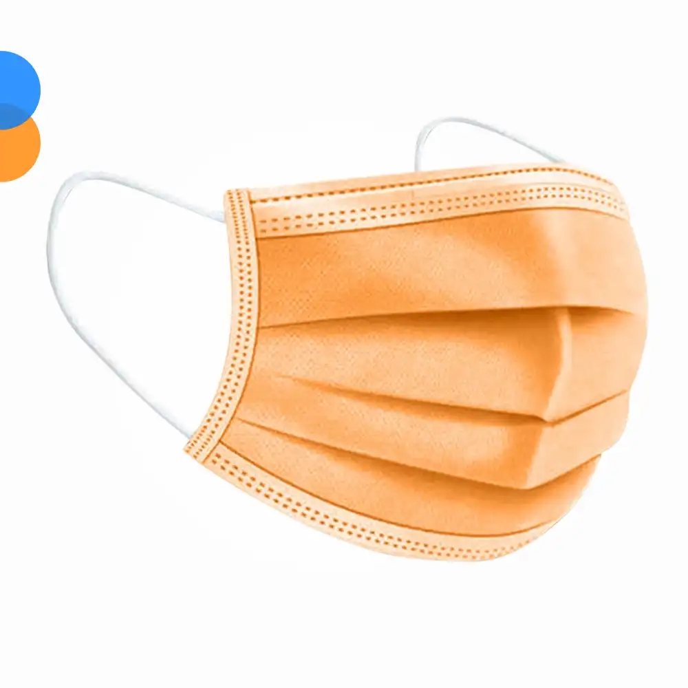 Medikal Tek Kullanımlık Maske 3 Katlı Telli Meltblown Filtreli 50li Kutu - Turuncu