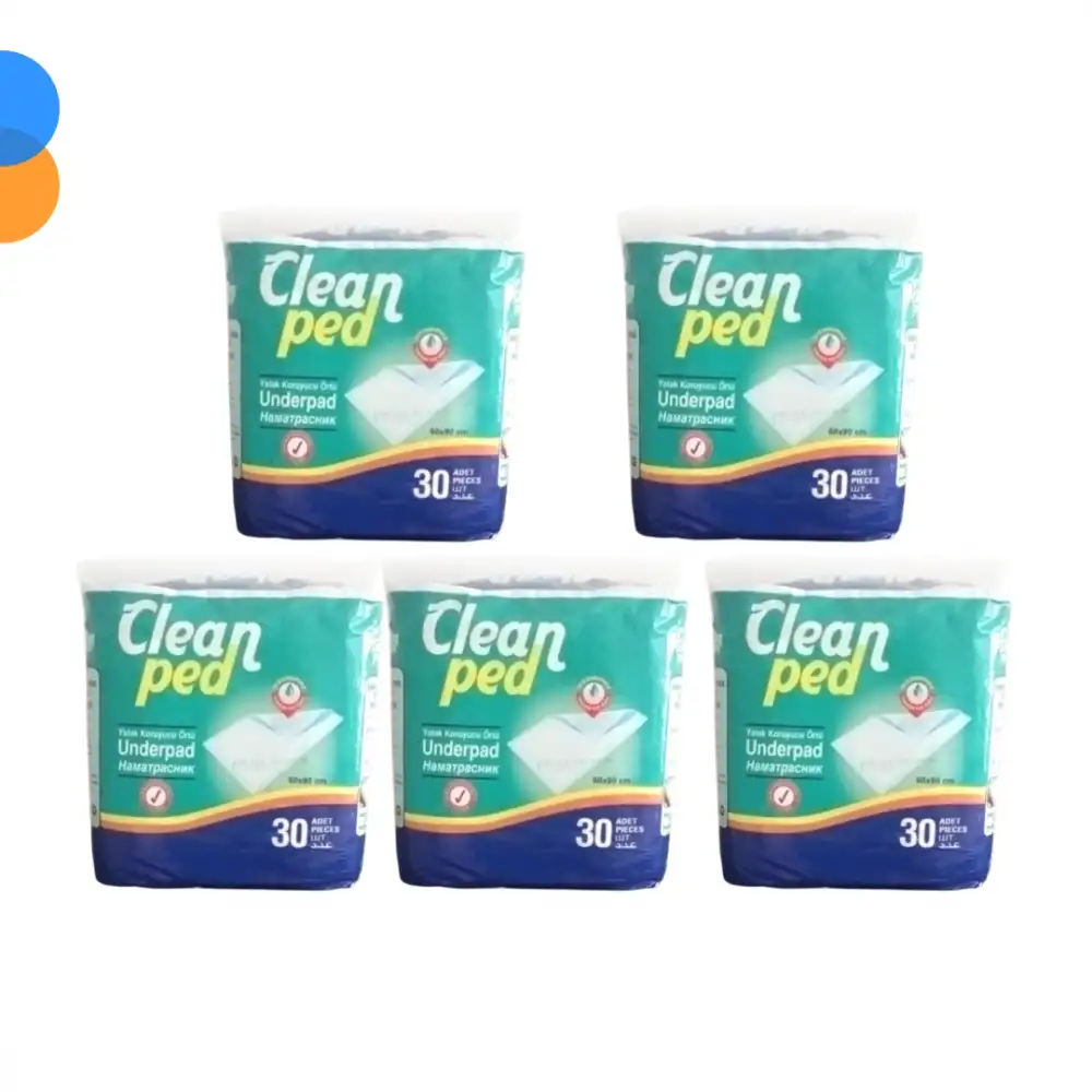 Clean Ped Yatak Koruyucu 60cm x 90cm - 30lu Paket - 5 Paket