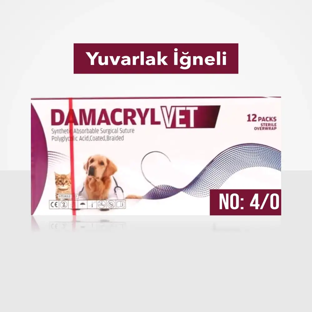 Damacryl-Vet Cerrahi PGA (Emilebilir) Cerrahi İplik Yuvarlak İğneli - No 4/0
