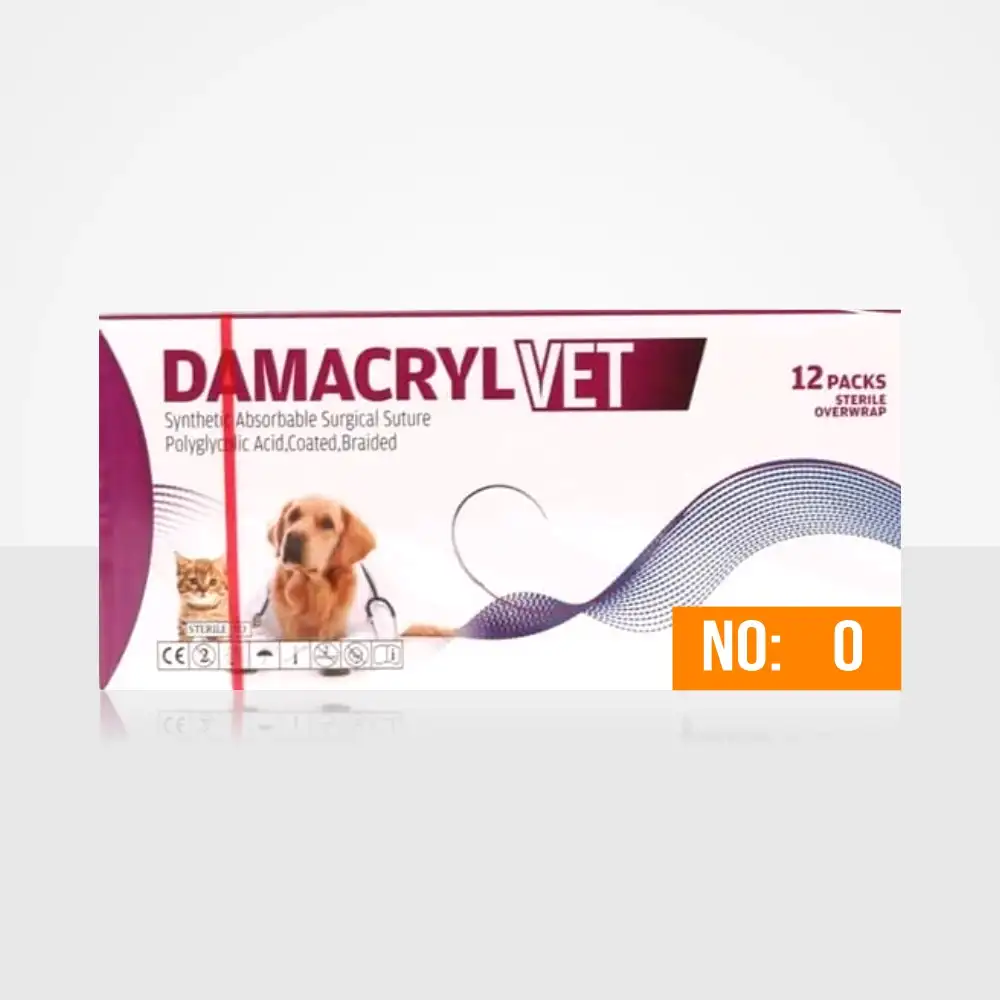 Damacryl-Vet Cerrahi PGA (Emilebilir) İplik 75 CM İğneli 12li Paket No: 0 - Keskin İğneli