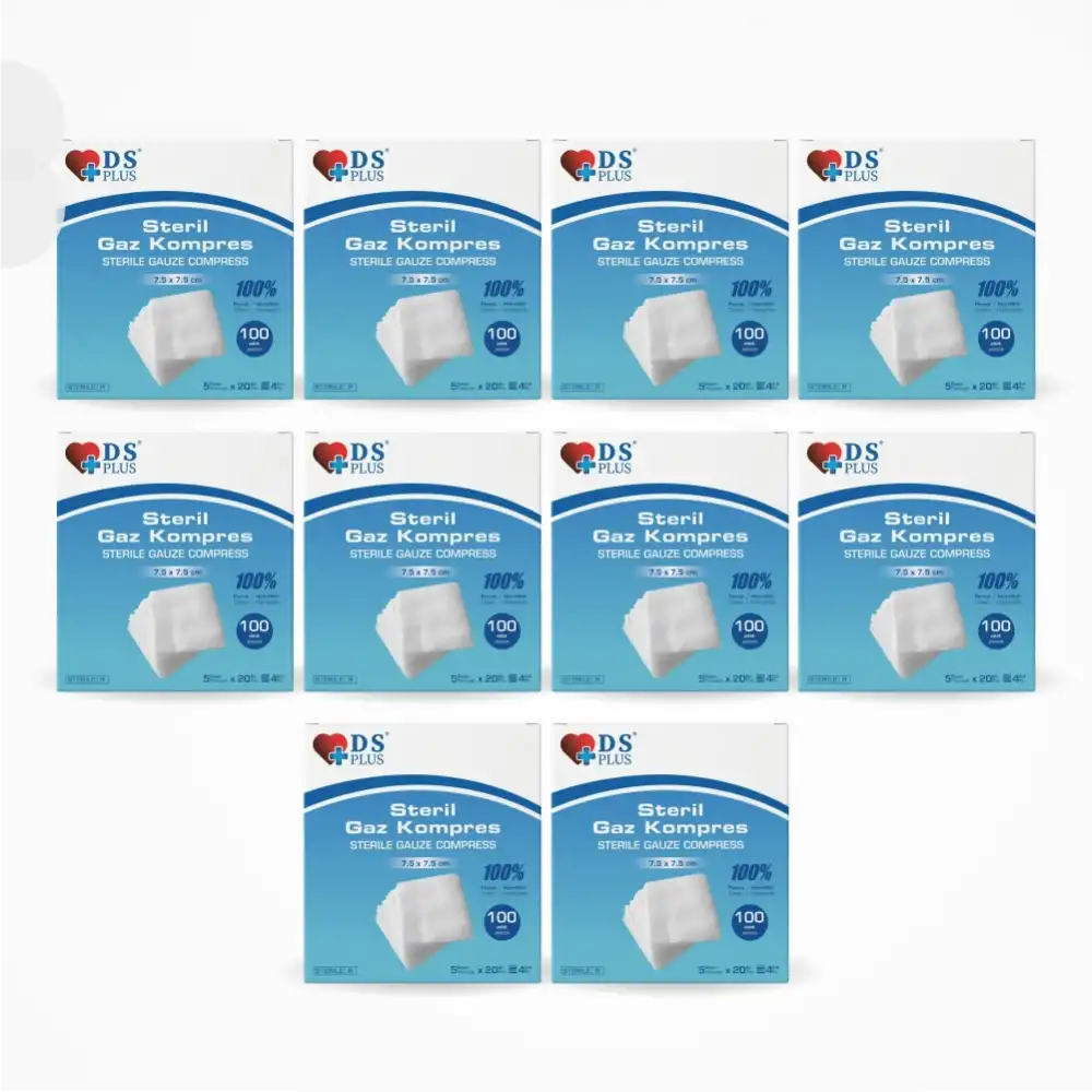 Damla Sağlık Steril Gaz Kompres 4 Kat 7,5cm x 7,5cm 100lü Kutu - 10 Kutu