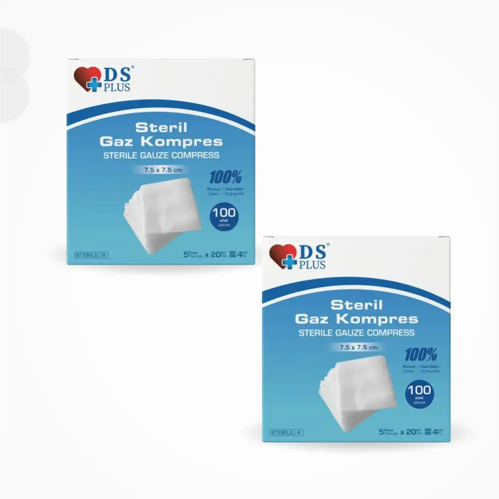 Damla Sağlık Steril Gaz Kompres 4 Kat 7,5cm x 7,5cm 100lü Kutu - 2 Kutu