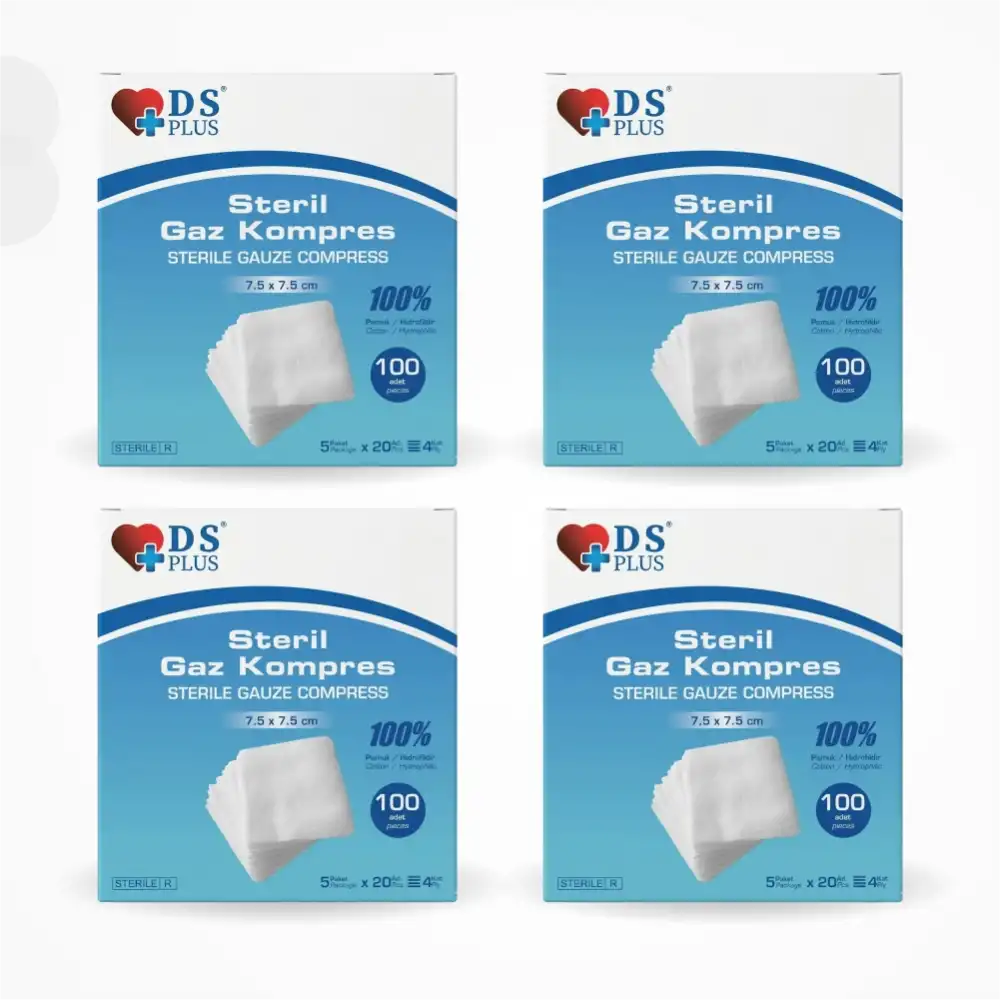 Damla Sağlık Steril Gaz Kompres 4 Kat 7,5cm x 7,5cm 100lü Kutu - 4 Kutu