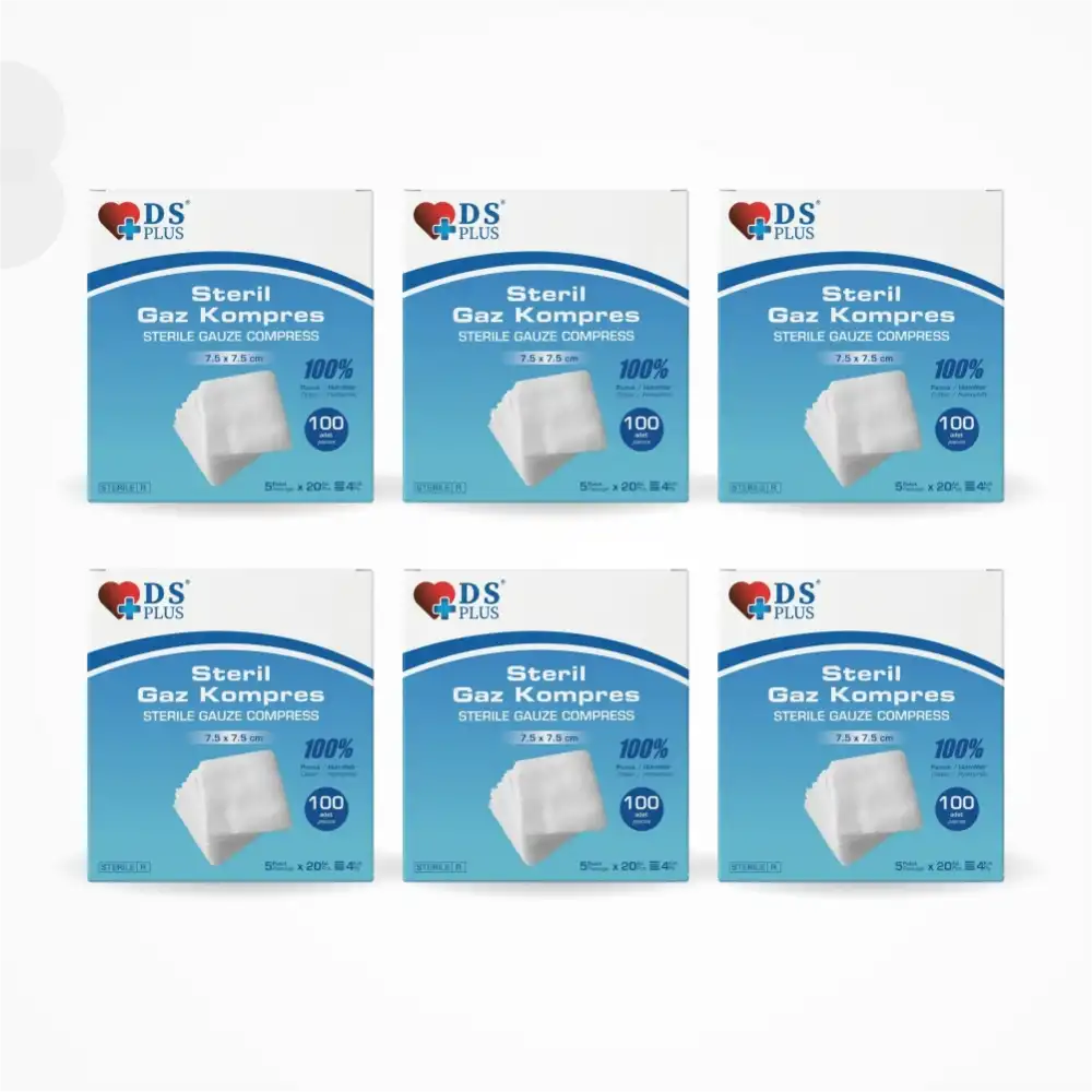 Damla Sağlık Steril Gaz Kompres 4 Kat 7,5cm x 7,5cm 100lü Kutu - 6 Kutu