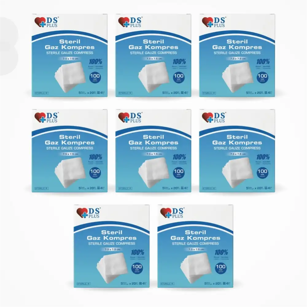 Damla Sağlık Steril Gaz Kompres 4 Kat 7,5cm x 7,5cm 100lü Kutu - 8 Kutu