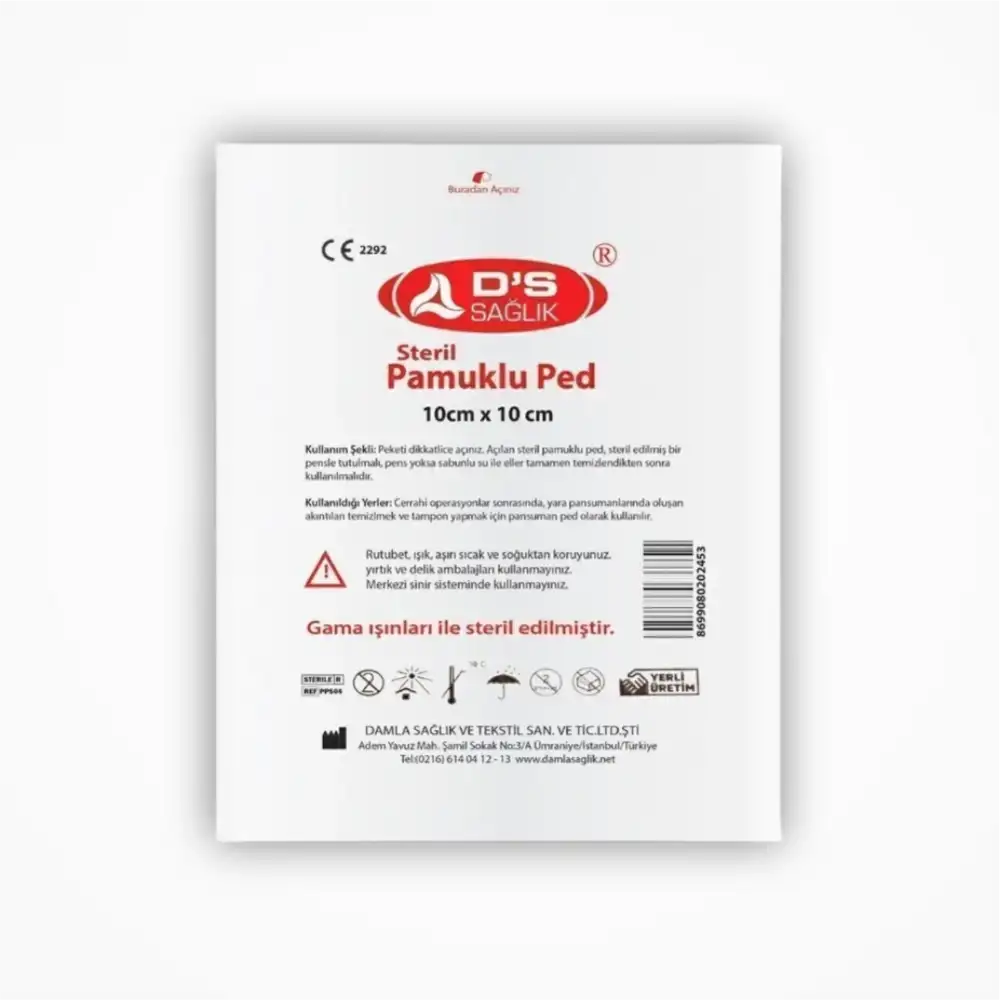 DS Damla Sağlık Steril Pamuklu Ped 10cm x 10cm - 5 Adet