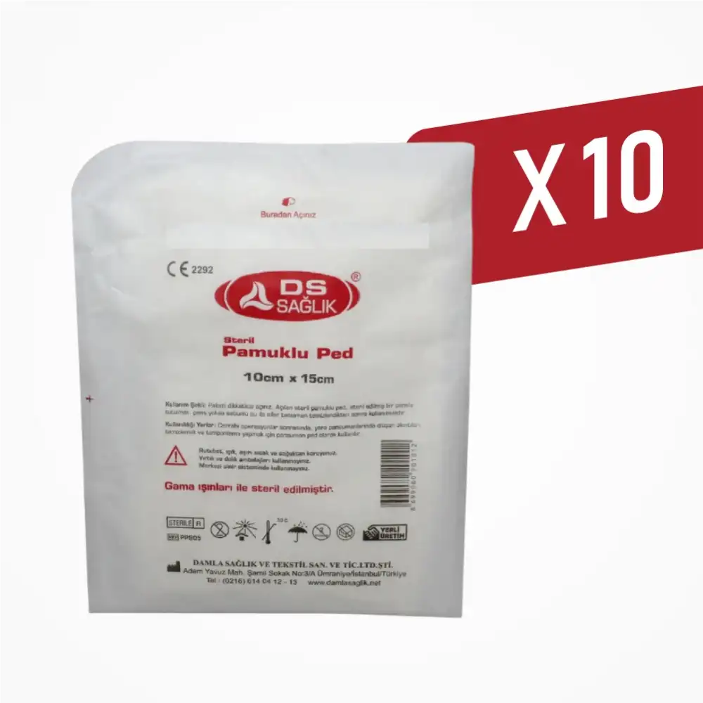 DS Damla Sağlık Steril Pamuklu Ped 10cm x 15cm - 10 Adet