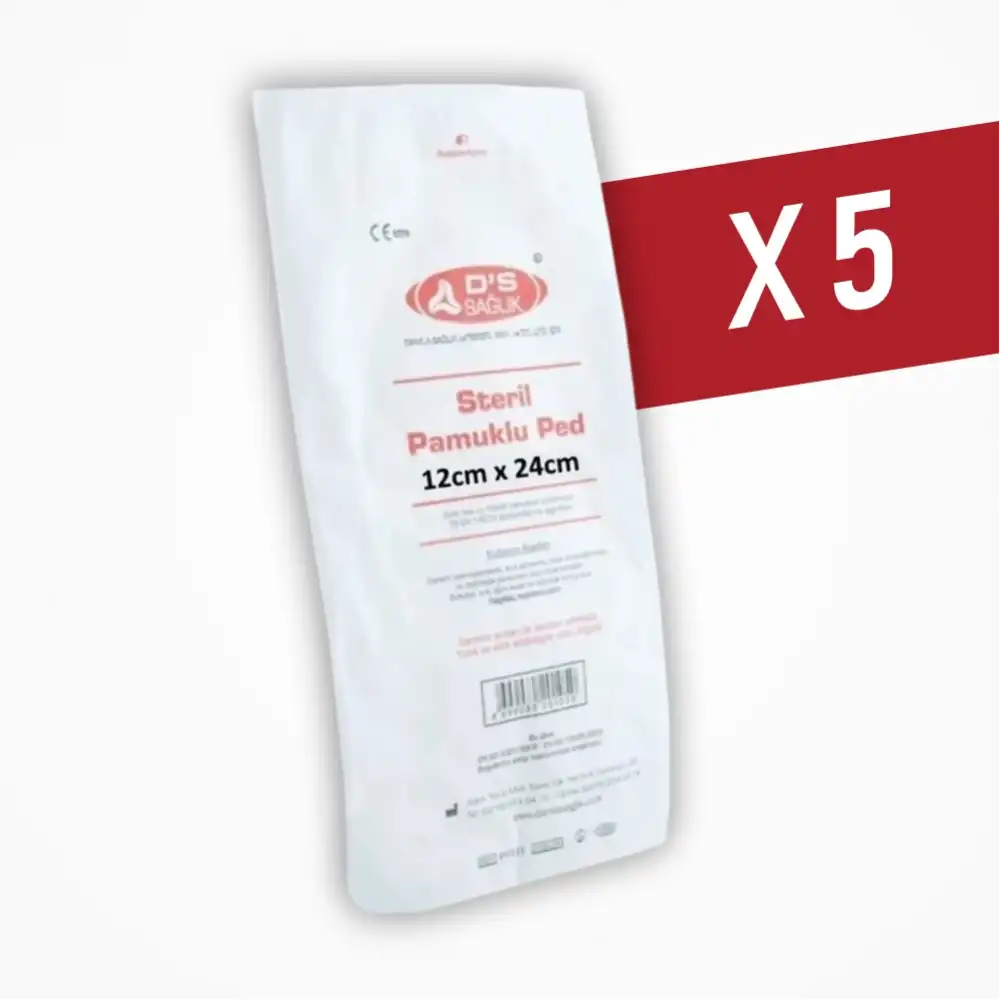 DS Damla Sağlık Steril Pamuklu Ped 12cm x 24cm - 5 Adet