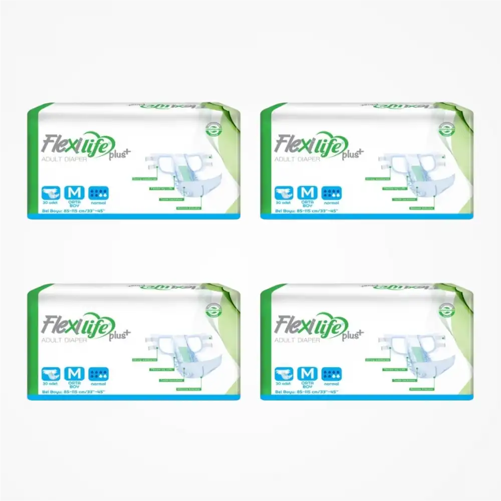 Flexi Life Yetişkin Tekstil Yüzeyli Bel Bantlı Hasta Bezi (M) Medium 30lu Paket x 4 Paket