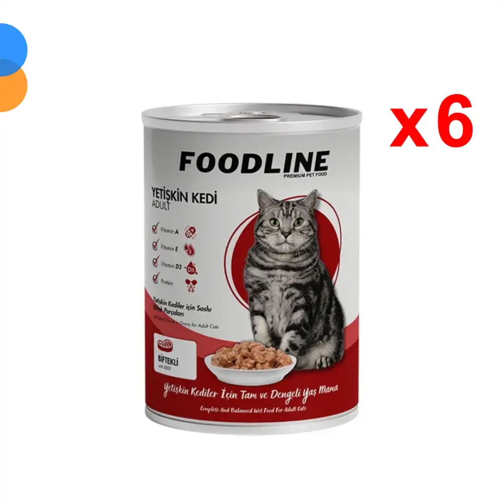 Foodline Biftekli Parça Etli Yetişkin Kedi Konserve 400gr x 6 Adet