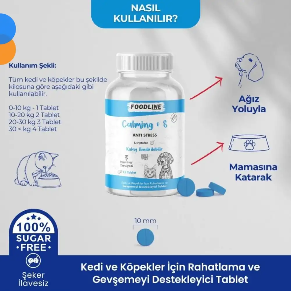 Foodline Calming +S 75 Tablet | Kedi ve Köpekler için Rahatlama ve Gevşemeyi Destekleyici
